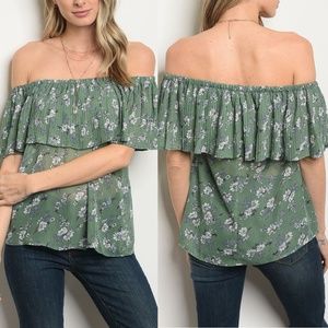 Green Ivory Floral Off Shoulder Top {Alythea}